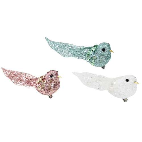 Christmas Elves Glitter Sequins Bird Clip (3 Colours) - 18cm Christmas Elves Glitter Sequins Bird Clip (3 Colours) - 18cm