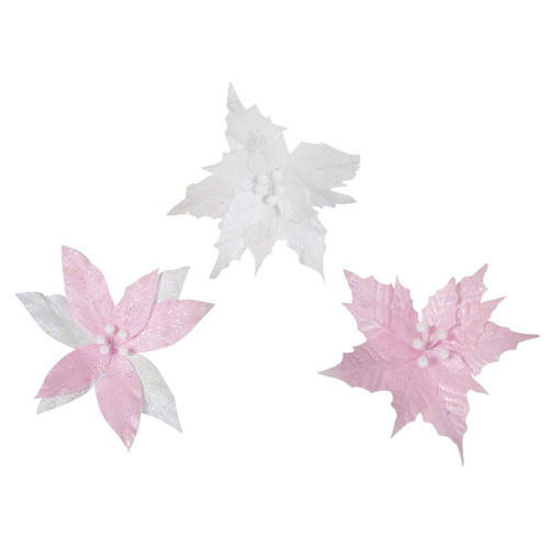Christmas Elves Iridescent Pink Poinsettia on Clip (3 Styles) - 30cm Christmas Elves Iridescent Pink Poinsettia on Clip (3 Styles) - 30cm