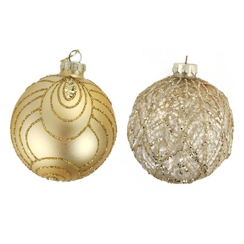 Christmas Elves Gold Handpainted Glass Bauble (2 Styles) - 100mm Christmas Elves Gold Handpainted Glass Bauble (2 Styles) - 100mm