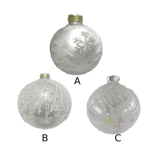 Christmas Elves White Handpainted Glass Bauble (3 Styles) - 80mm Christmas Elves White Handpainted Glass Bauble (3 Styles) - 80mm
