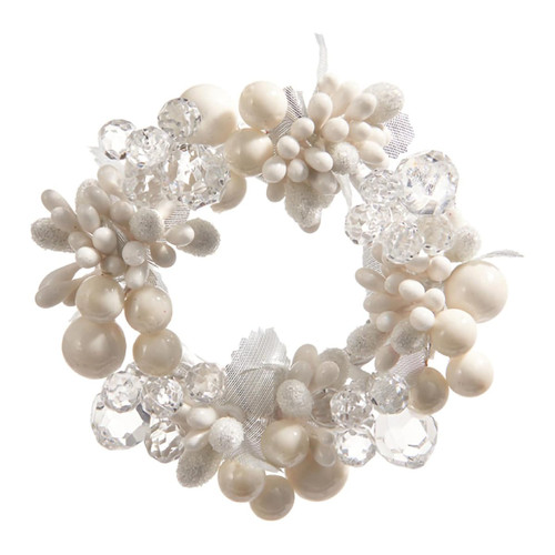 Festive White Berry and Crystal Mini Wreath Candle Ring Festive White Berry and Crystal Mini Wreath Candle Ring