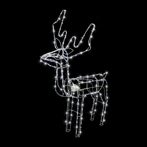 White Standing Reindeer with Solar-Powered LED Animation White Standing Reindeer with Solar-Powered LED Animation