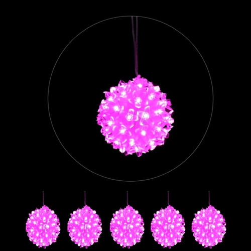 Set of 5 Light Up Pink Petal Balls Hanging Display
