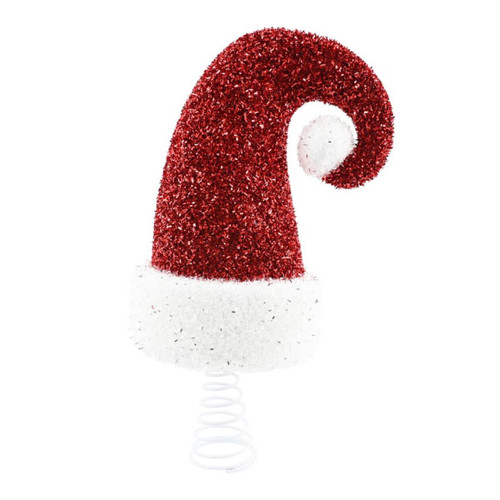 Red & White Tinsel Santa Hat Christmas Tree Topper Red & White Tinsel Santa Hat Christmas Tree Topper
