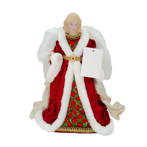 Red Angel Tree Topper with Plush Trim Red Angel Tree Topper with Plush Trim