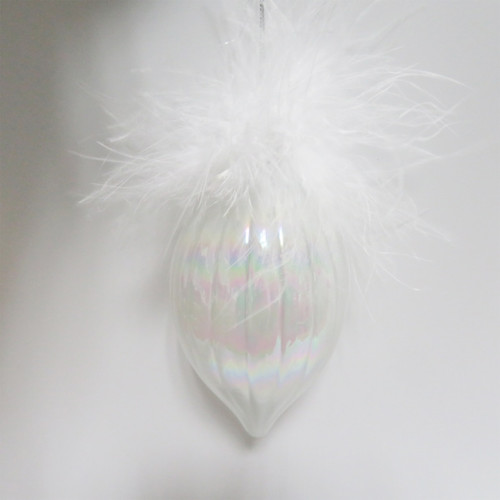 White Feathered Glass Ornament White Feathered Glass Ornament