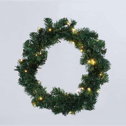 Christmas Elves Green Pre-Lit Wreath 80 LEDs Warm White Christmas Elves Green Pre-Lit Wreath 80 LEDs Warm White