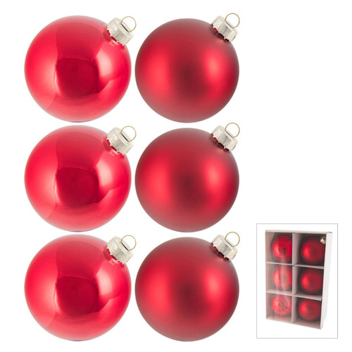Red Matte and Glossy Glass Baubles (Set of 6)