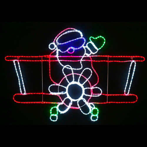 Ropelight Santa in Airplane with Spinning Propeller