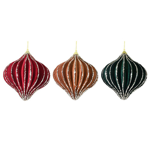 Lantern Flocked Bauble with Glitter Edging (3 Styles)