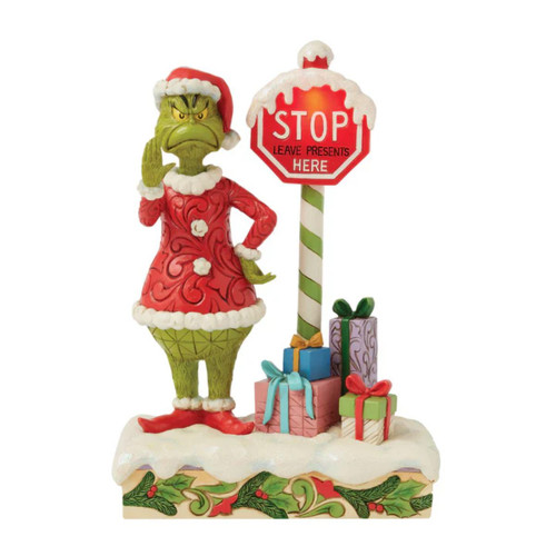 Jim Shore Dr. Seuss Grinch by Stop Sign LED Figurine - 24cm