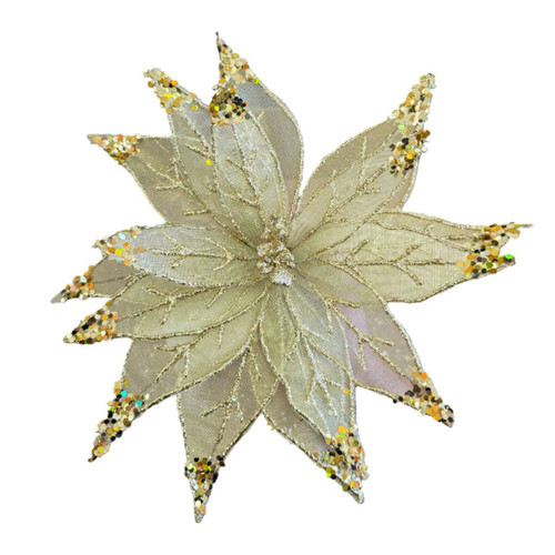 Gold Tipped Christmas Poinsettia Floral Pick