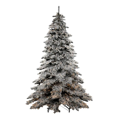 Deluxe 9FT Flocked Pre-Lit Snow Pine Christmas Tree