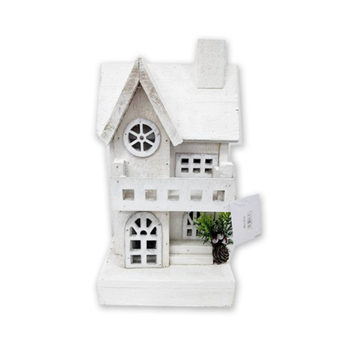 Deluxe White Wooden LED Light-Up House