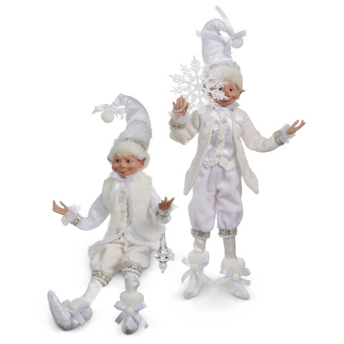 Posable White & Silver Elf Statue with Icicle & Snowflake (2 Styles)