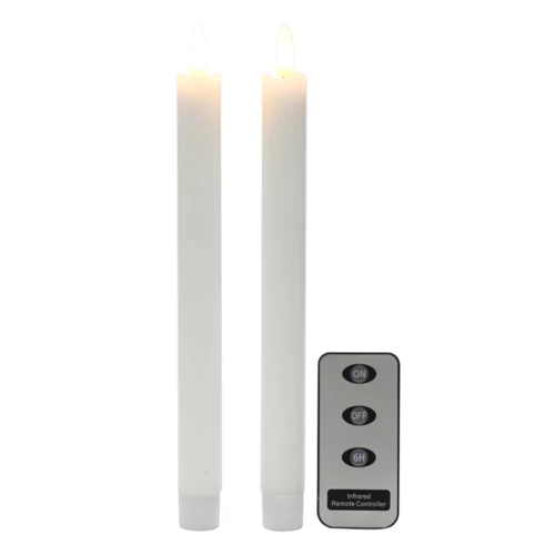 White LED Taper Candles with Remote Control (Set of 2)