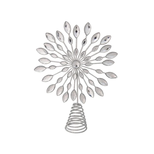 Silver Jewelled Flower Burst Tree Topper - 29cm