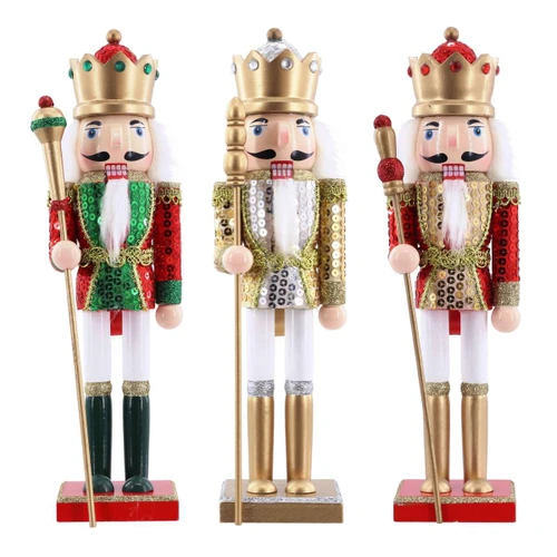 Sequin Coat Wooden Nutcracker King Statues (3 Colours)