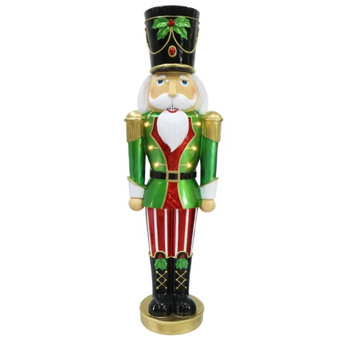 Pre-Lit Metallic Green & Red Nutcracker Solider Statue