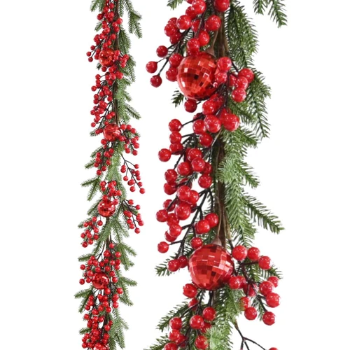 Red Berry & Faceted Bauble Evergreen Garland