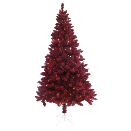 7ft (210cm) Flocked Burgundy Wine Pre-Lit Artificial Christmas Tree