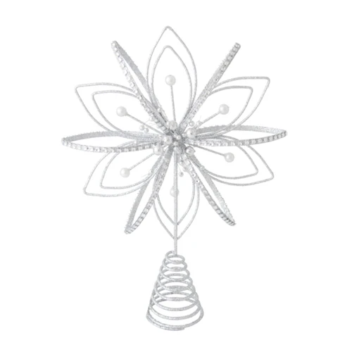 Silver Wire Flowerburst Starburst Tree Topper with Pearls