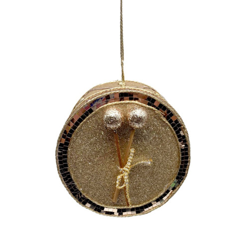 Champagne Gold Drum Ornament with Glitter Drumsticks