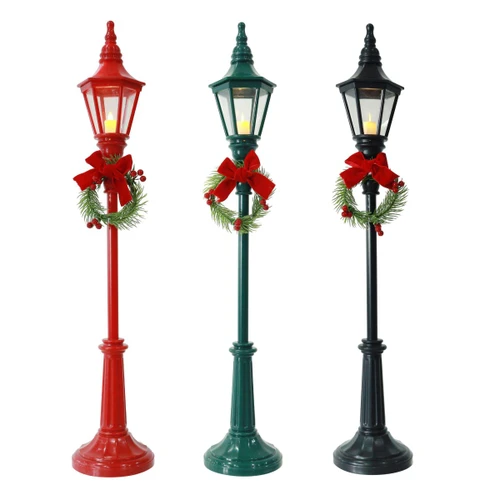 Vintage Christmas Street Lamp Post with Wreath & LED Candle (3 Styles)