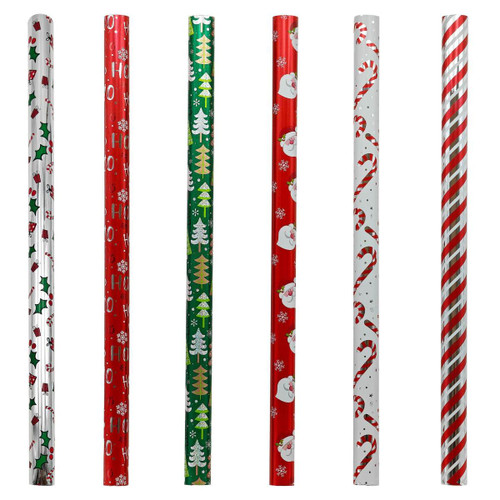 Printed Christmas Metallic Foil Wrapping Paper Roll (6 Styles)