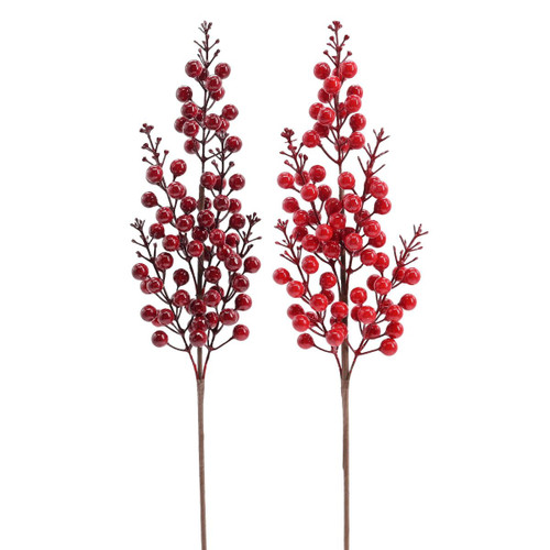 D0001963 High-Gloss Festive Red Berry Spray Stem 50cm - 2 Styles