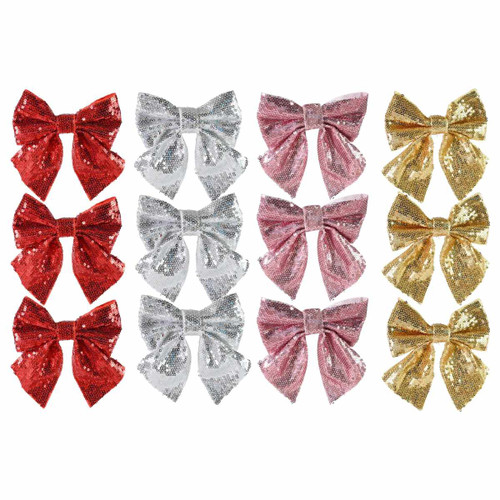 Sparkling Sequin Christmas Decorative Bows - Pack of 3 (4 Styles)