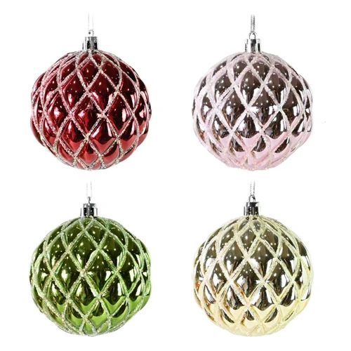 Diamond Quilted Glitter Grid Bauble 70mm - 4 Colours