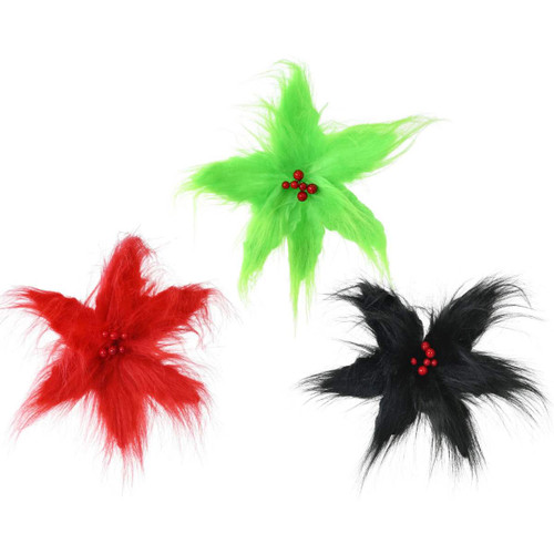 Mean Green Furry Christmas Flower Clip-On Ornament - 3 Styles