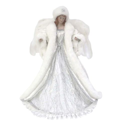 White & Silver Fabric Angel Christmas Tree Topper