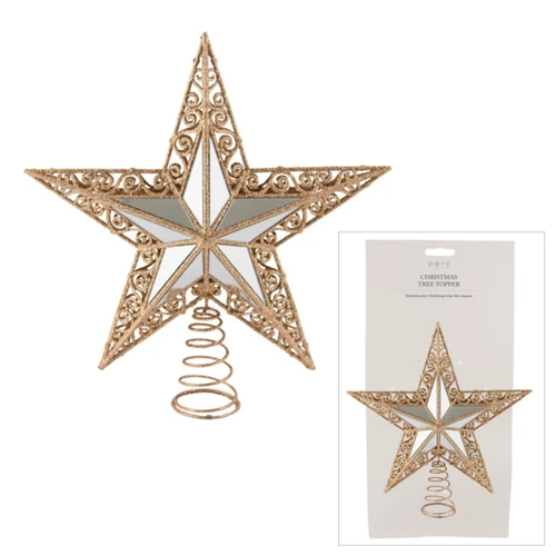 Glittered Gold Filigree Star Tree Topper with Silver Mirror Insets
