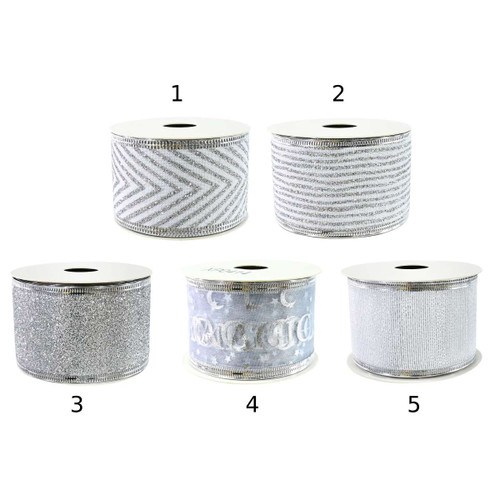 Metallic Silver Christmas Ribbon Roll 50mm x 2.7m - 5 Styles