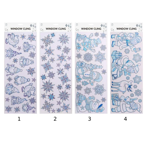 Silver Glittery Christmas Window Clings Sheet - 4 Styles