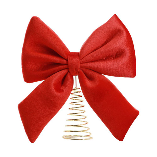 Velvet Red Bow Christmas Tree Topper with Gold Spiral Base
