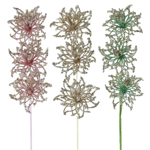 Glitter Sequin Floral Christmas Stem - 3 Styles
