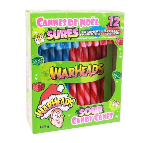 Festive Warheads Extreme Sour Candy Canes 144g (Pack of 12)