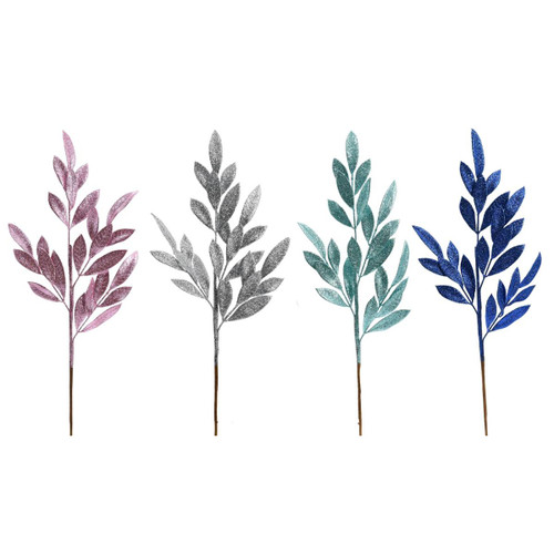 Bay Leaf Glitter Branch Christmas Pick - 4 Styles