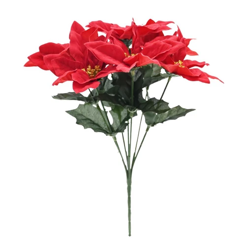 Velvet Flocked Poinsettia Artificial Flower Bunch (7 Flower Heads)