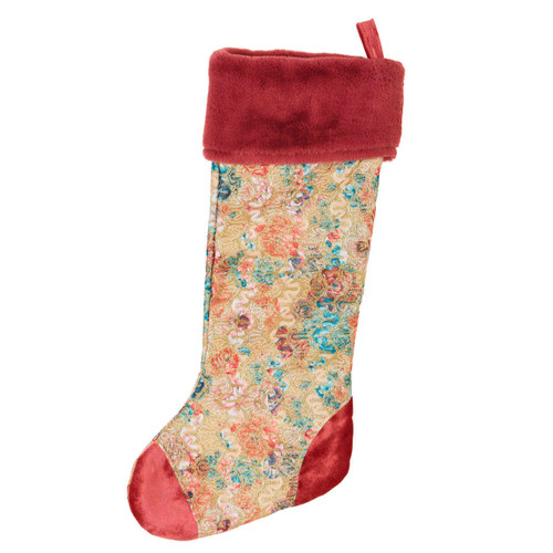 Pastel Brocade Stocking with Pink Trim - 52cm - Christmas Elves