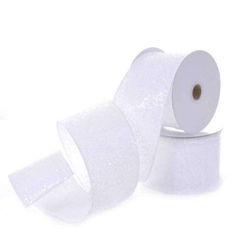 White Glitter Ribbon (Wire Edged) - 10m - Christmas Elves