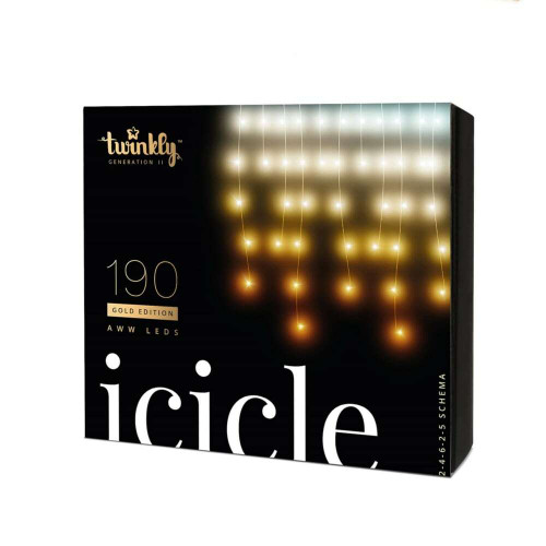 190 LED Twinkly App Controlled Smart Icicle Lights Warm White Clear