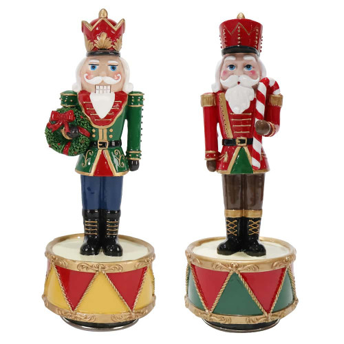 Musical Revolving Nutcracker On Drum (2 Styles) 20cm Christmas Elves