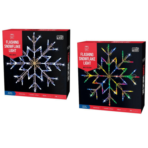 LED Snowflake Silhouette Flashing (2 Colours) - 33cm - Christmas Elves