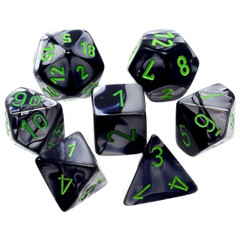 GEMINI MINI POLYHEDRAL BLACK GREY/GREEN 7 DICE SET (#601982037710)