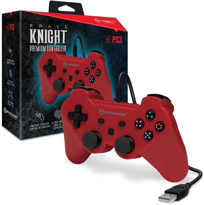 PS3 BRAVE KNIGHT RED WIRED CONTROLLER 3RD PARTY (#813048019534)