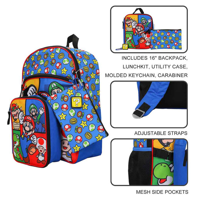 SUPER MARIO 5 PC BACKPACK SET (#486084683351) - LEVEL UP VIDEO GAMES